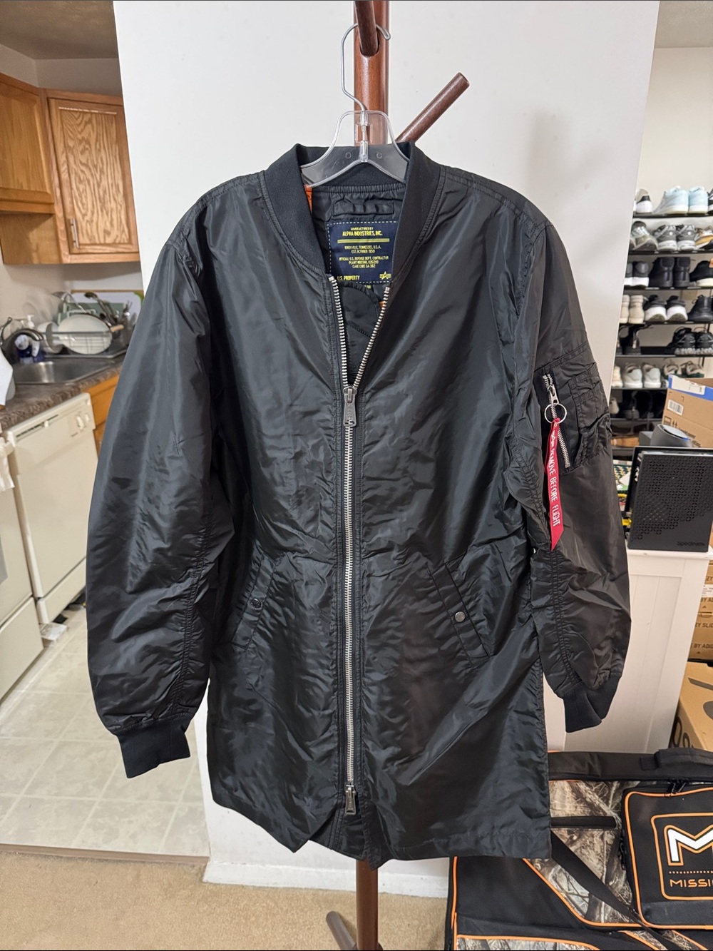 Alpha Industries Men’s Black MA-1 Long Bomber Jacket
